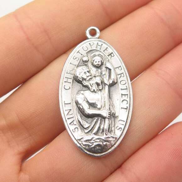 Other - 925 Sterling Silver Vintage St. Christopher Religious Oval Pendant